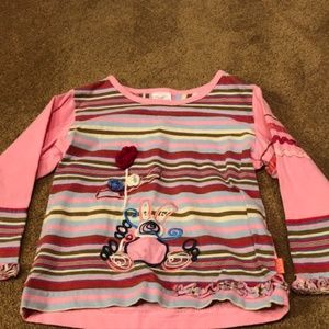 Oilily Girls 3T Pink Bunny Stripes Shirt EUC